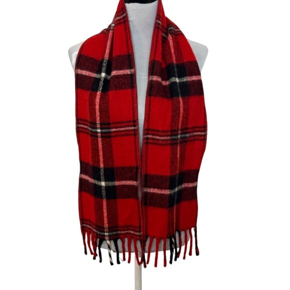 Classic Red Black Plaid Scarf Winter Classic VTG Fringe Unisex Adults Hygroton - Picture 2 of 9